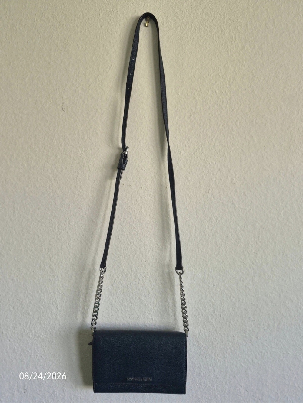 Michael Kors Blue Leather Crossbody Wallet with Detachable Chain Strap
